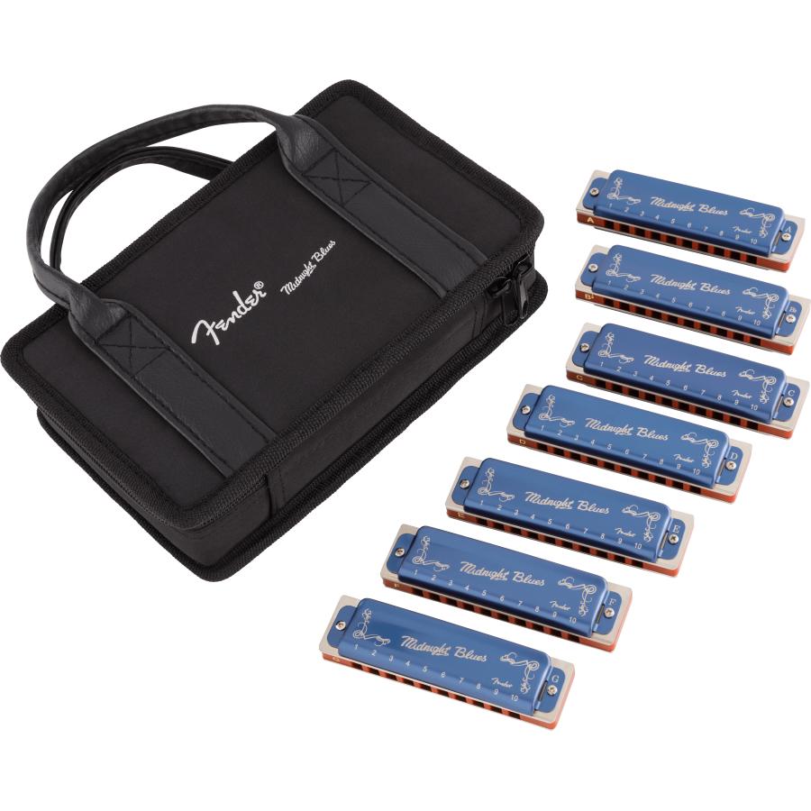 FENDER Midnight Blues Harmonica Pack of 7 with Case