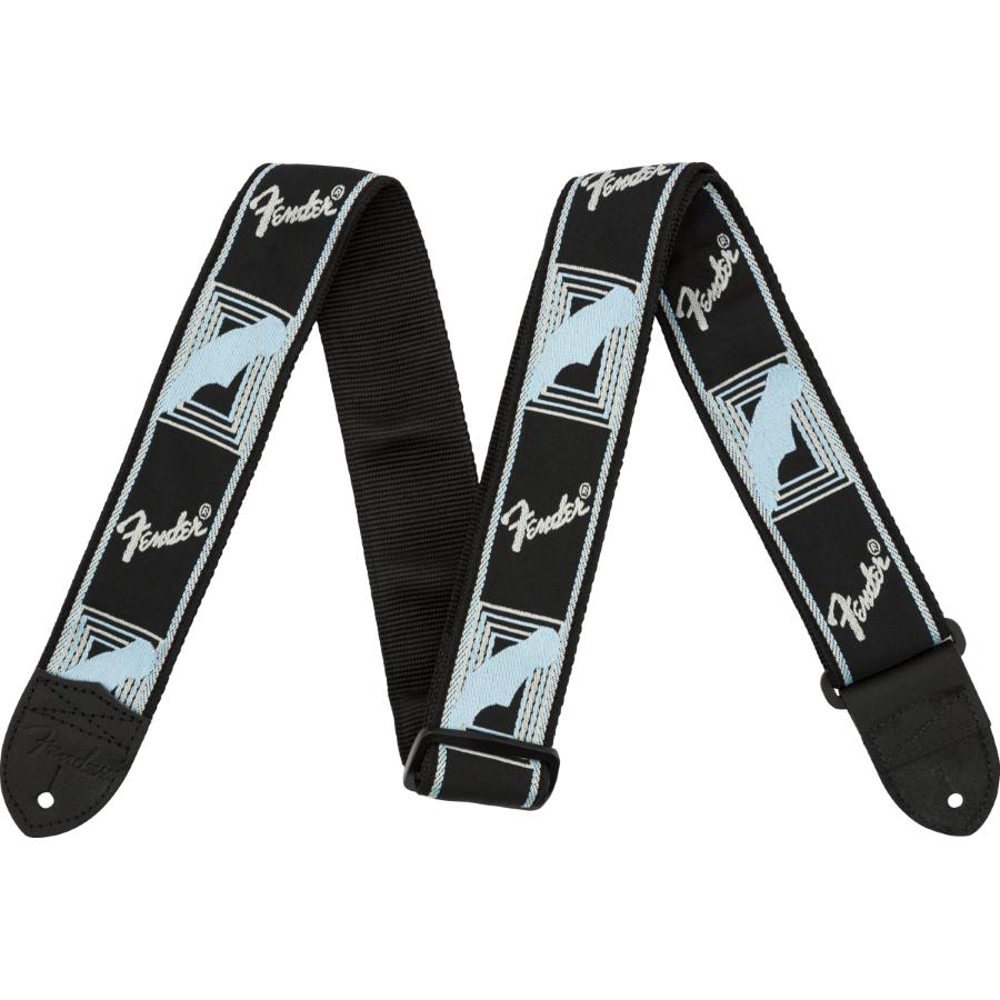 FENDER Monogrammed Strap Black/Light Grey/Blue 2"