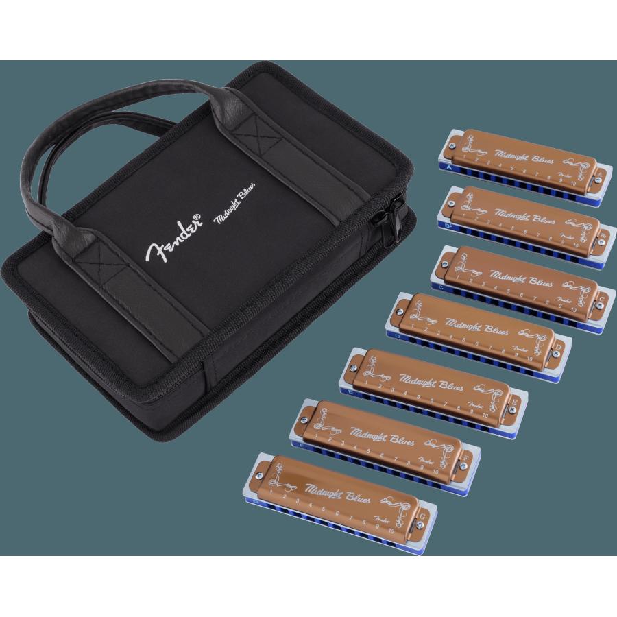 FENDER Midnight Blues Harmonica Pack of 7 with Case