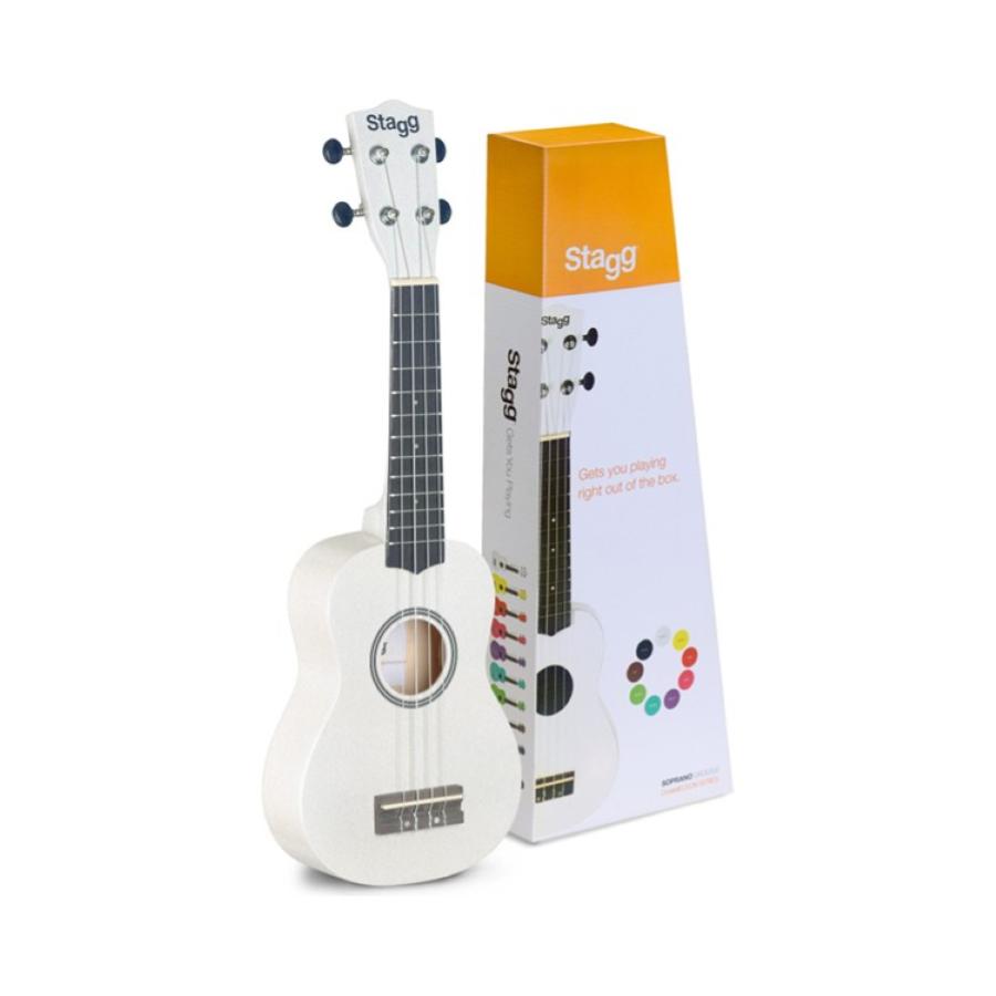 STAGG Ukulele soprano bianco con borsa US WHITE