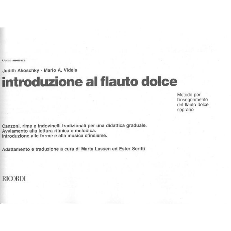 Judith Akoschky Introduzione Al Flauto Dolce