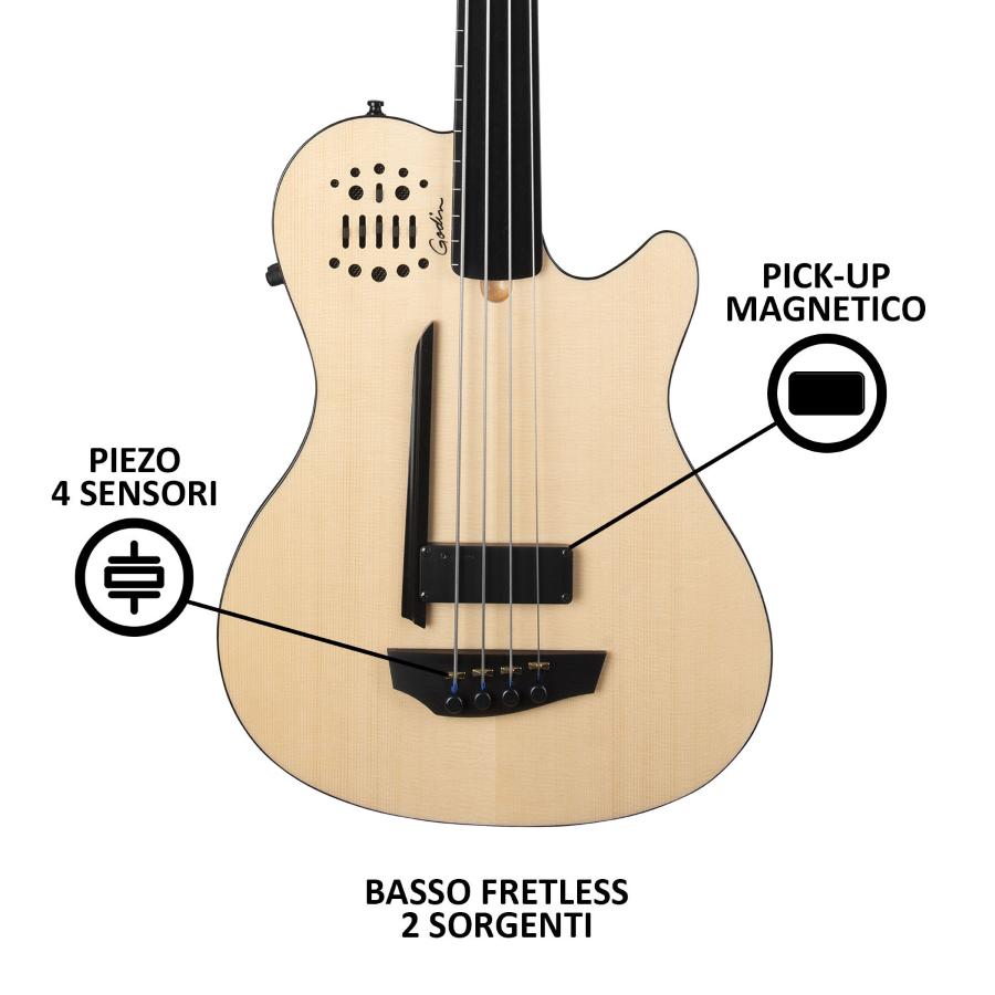 Godin Multiac A4 ULTRA Semi-Acoustic Basses A/E Fretless Natural