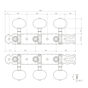 GOTOH 35G1600 2W Set di meccaniche 3+3 per chitarra classica
