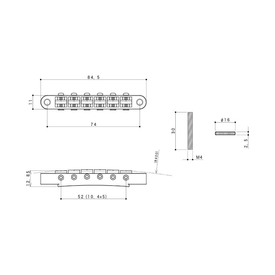 GOTOH GE104B B Ponte Fisso TOM Style 6 Corde Black