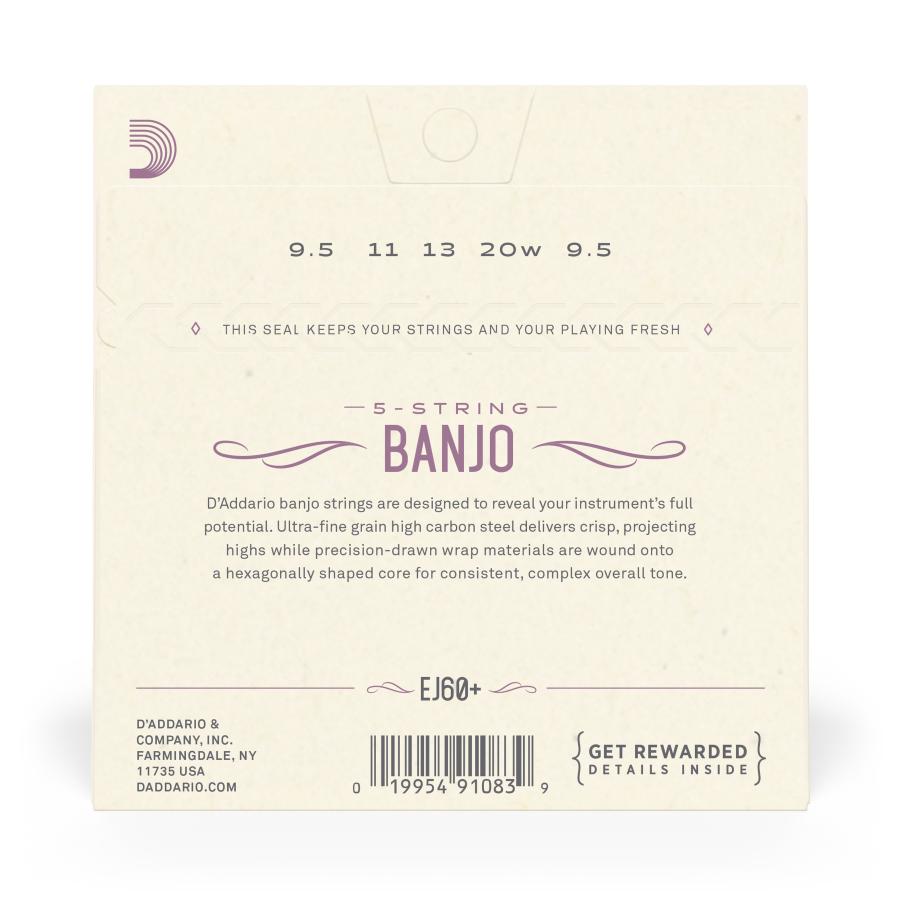 D'Addario EJ60+ 5-String Banjo Nickel Light Plus 9.5-20
