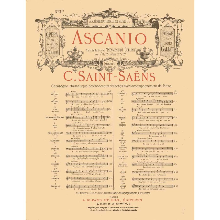 Ascanio Opera en 5 Actes et 7 Tableaux no 8bis Riduzione per canto e pianoforte