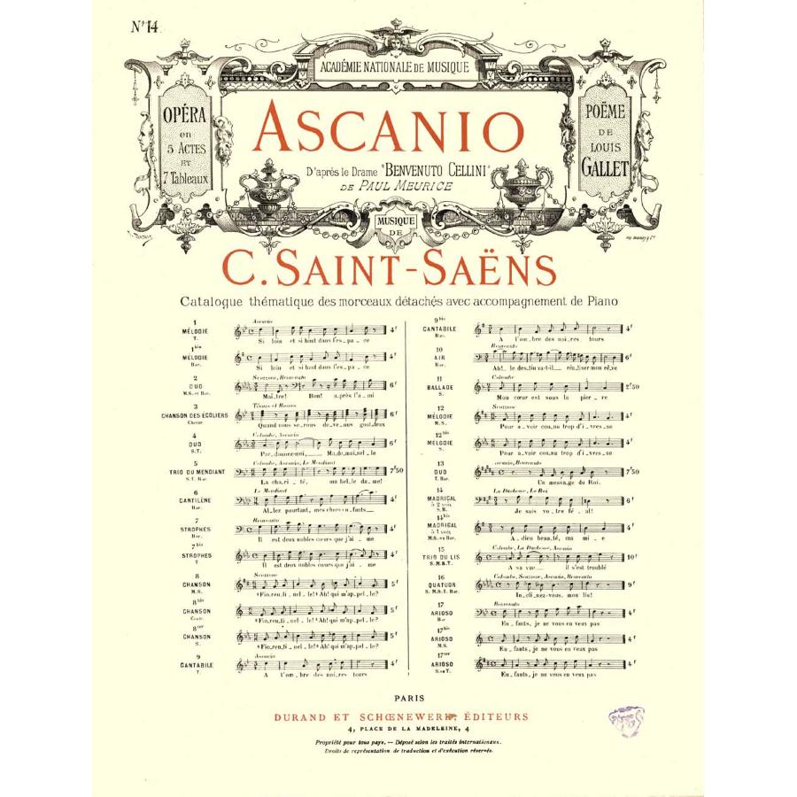 Ascanio Opera en 5 Actes et 7 Tableaux no 14 Riduzione per canto e pianoforte