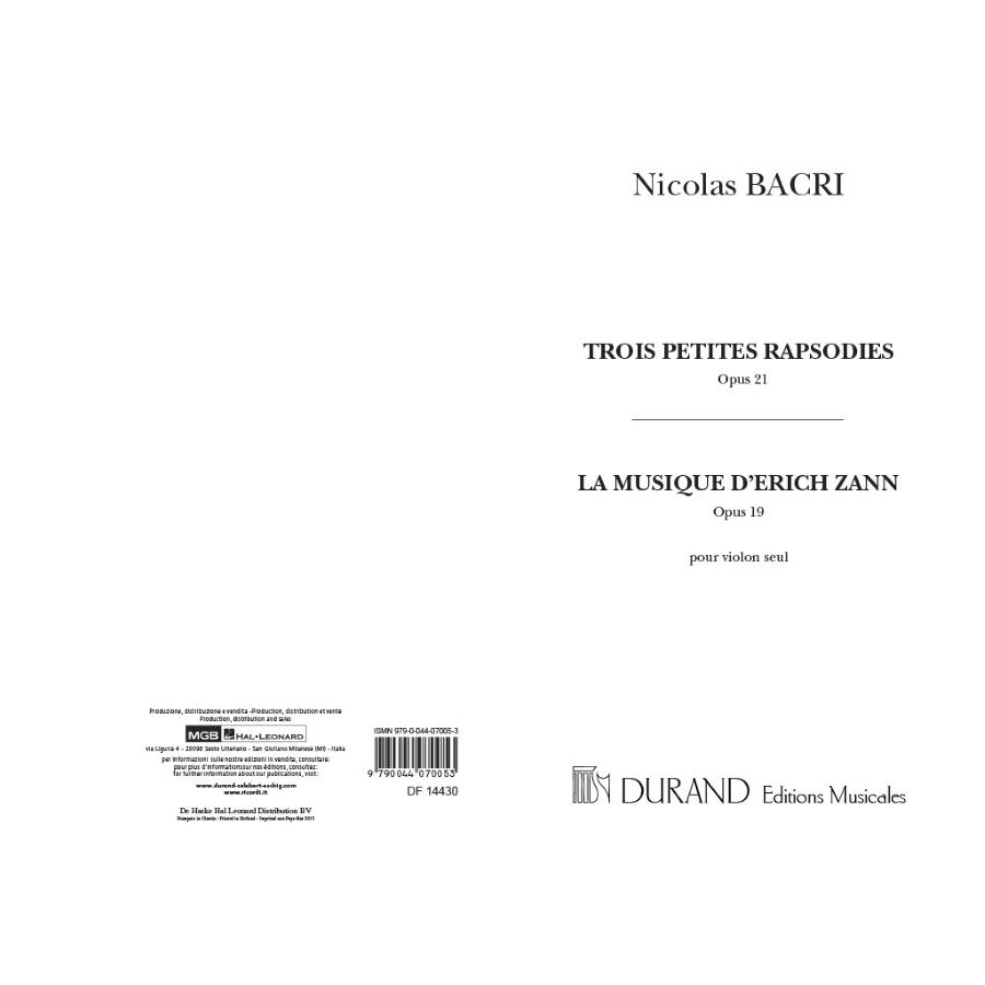 Trois Petites Rapsodies, Opus 21 Libro
