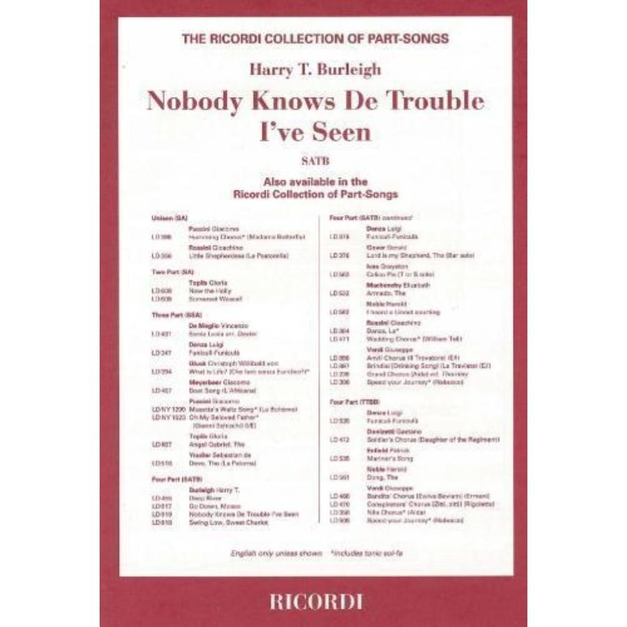 Harry T. Burleigh Nobody Knows The Trouble I'Ve Seen