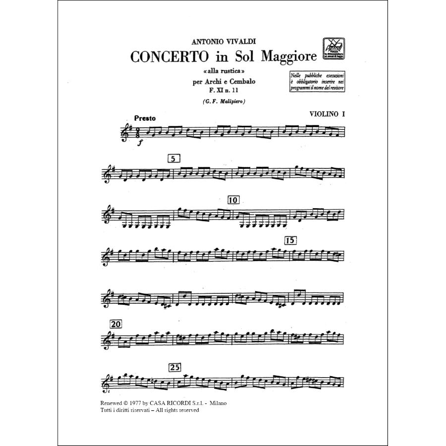 Antonio Vivaldi Concerto Per Archi E B.C.: In Sol 'Alla Rustica' Rv 151 Rv 151, F.Xi-11 - Tomo 49 - Parti