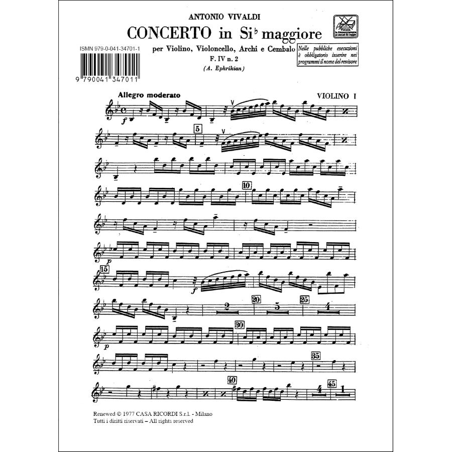 Antonio Vivaldi Concerto Per Violino E Cello, Archi E Bc Rv 547 In Si Bem., F.4-2 - Tomo 35