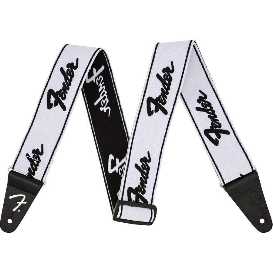 FENDER WEIGHLESS RUNNING LOGO W/B tracolla chitarra fender weighless running logo strap white/black