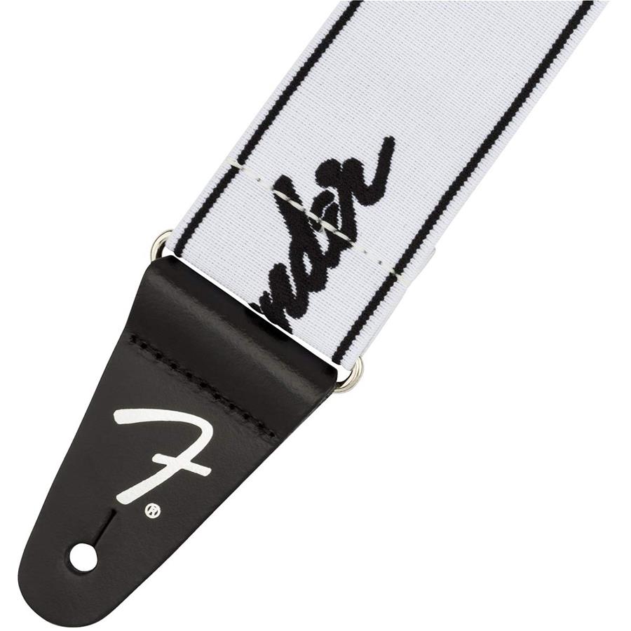 FENDER WEIGHLESS RUNNING LOGO W/B tracolla chitarra fender weighless running logo strap white/black