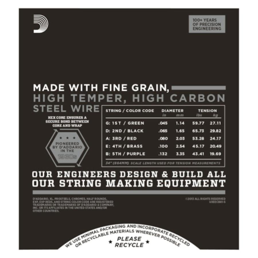 D'Addario ECB81-5 045/130 xl chromes flat wound