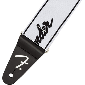 FENDER WEIGHLESS RUNNING LOGO W/B tracolla chitarra fender weighless running logo strap white/black