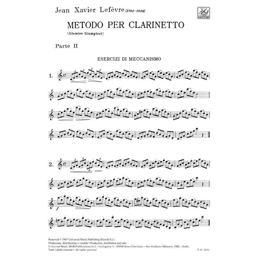Jean-Xavier Lefèvre Metodo Per Clarinetto - Vol. II