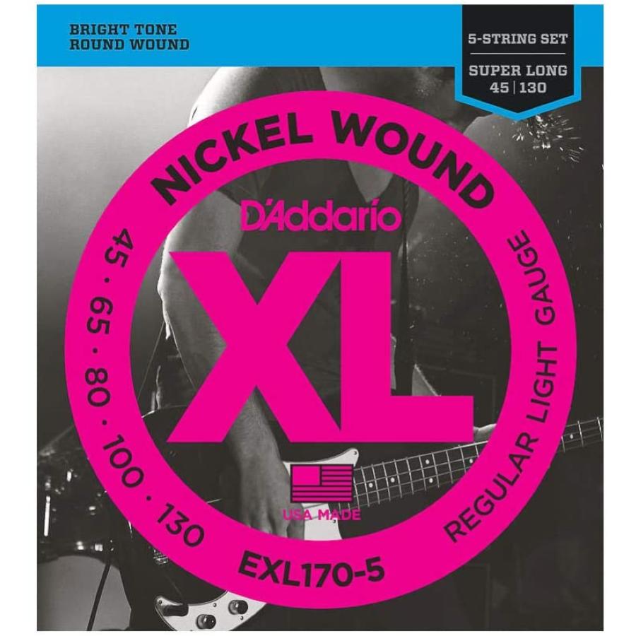 D'Addario EXL170-5 Nickel Wound 5-String Bass, Light, 45-130, Long Scale EXL170-5 Bass_XL Nickel