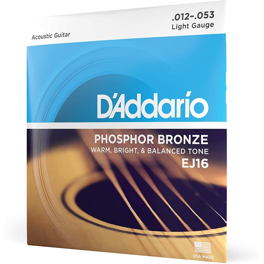 D'Addario EJ16 Phosphor Bronze Acoustic Guitar Strings, Light, 12-53 EJ16 Acoustic_Phosphor Bronze