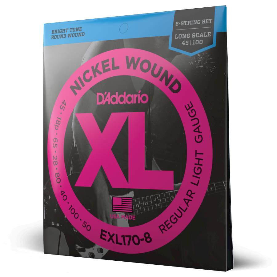 D'Addario EXL170-8 Nickel Wound 8-String Bass Light 32-130 Long Scale