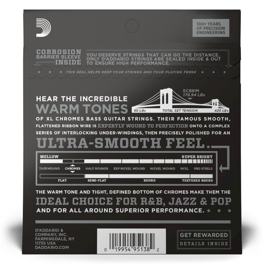 D'Addario ECB81M Chromes Bass Light 45-100 Medium Scale