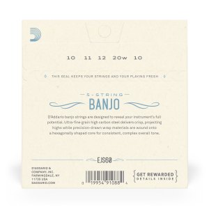 D'Addario EJS60 5-String Banjo Stainless Steel Light 10-20