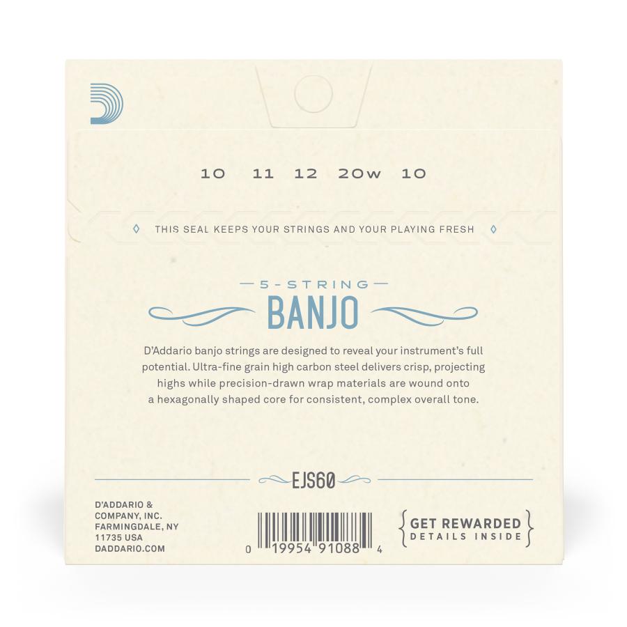 D'Addario EJS60 5-String Banjo Stainless Steel Light 10-20
