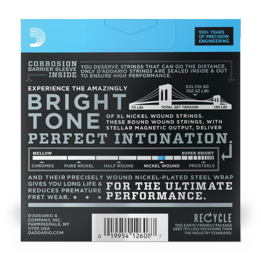 D'Addario EXL110-3D XL Nickel Conf 3 Multipacks