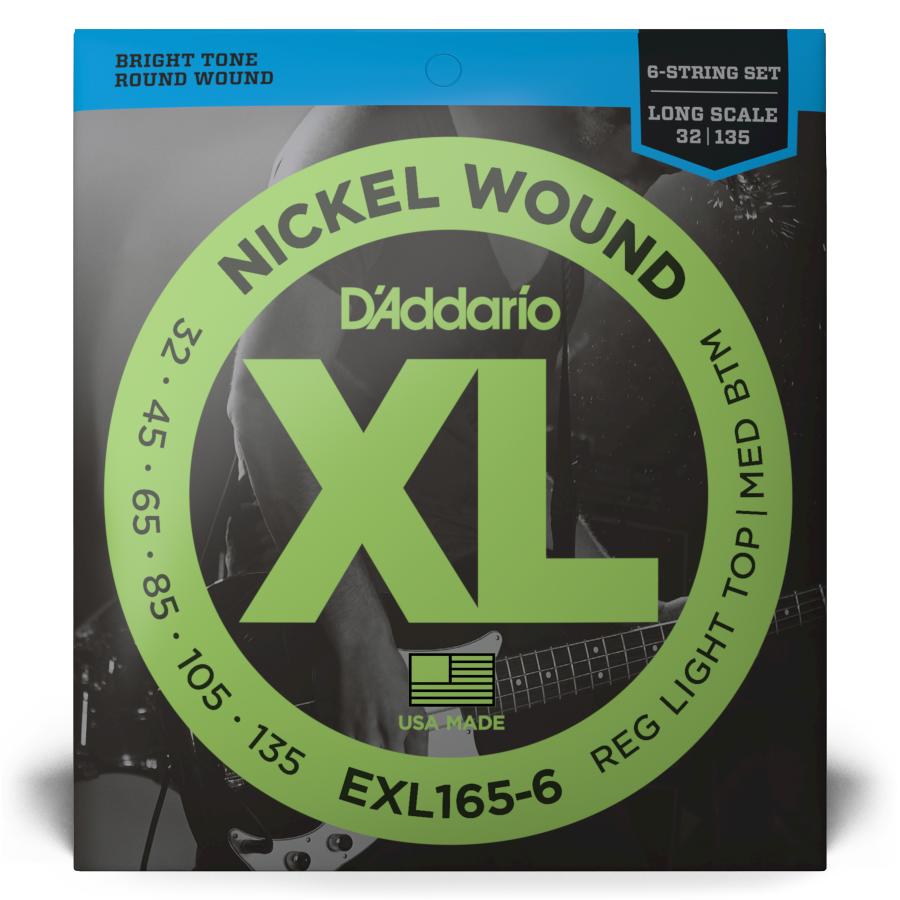 D'Addario EXL165-6 Nickel Wound 6-String Bass Custom Light 32-135 Long Scale