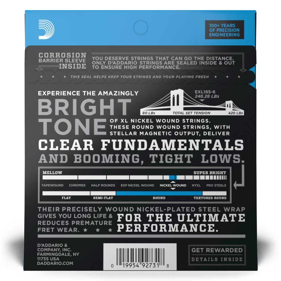 D'Addario EXL165-6 Nickel Wound 6-String Bass Custom Light 32-135 Long Scale